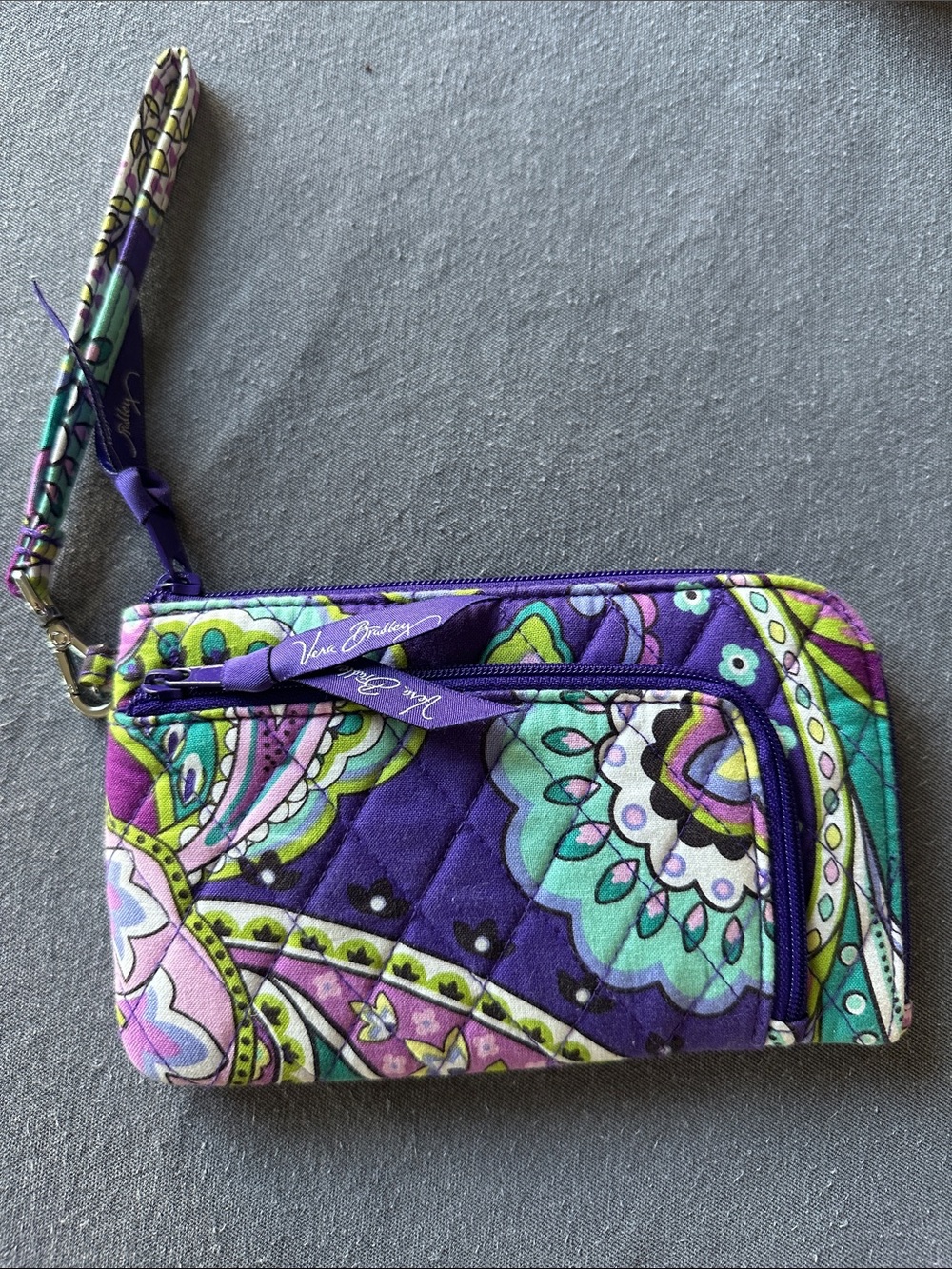 Vera Bradley Purple Teal Paisley Quilted Wristlet